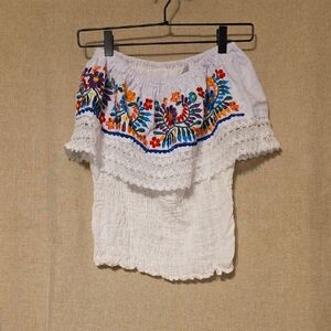 Embroidered Off-Shoulder White Top